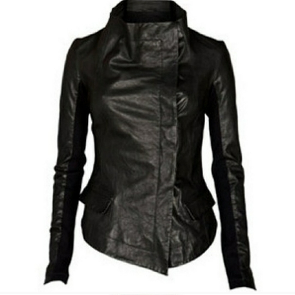 All Saints Black Leather Feathers Jacket